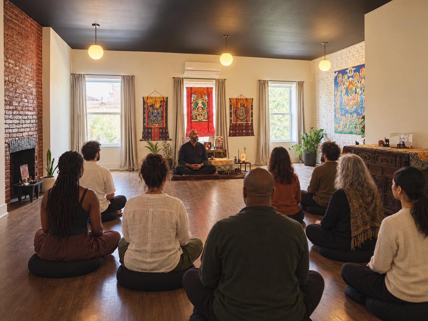 Practitioners seated together for meditation at Black Tara Center